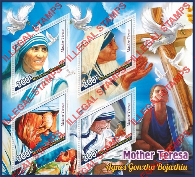 Gabon 2019 Mother Teresa Illegal Stamp Souvenir Sheet of 4