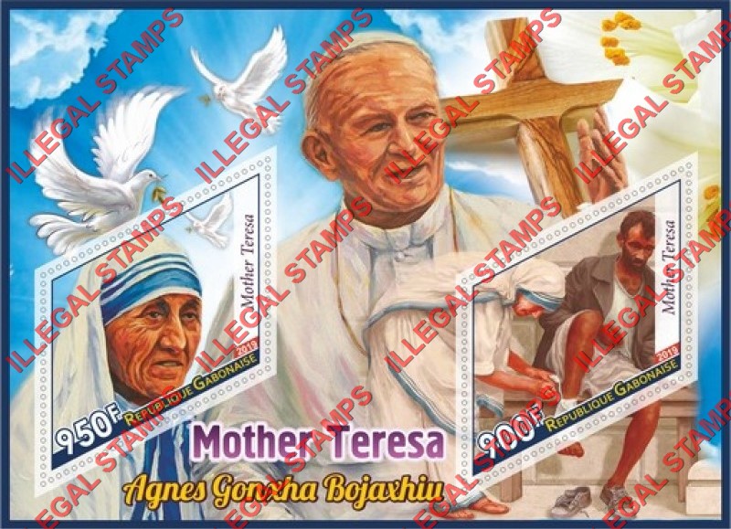Gabon 2019 Mother Teresa Illegal Stamp Souvenir Sheet of 2
