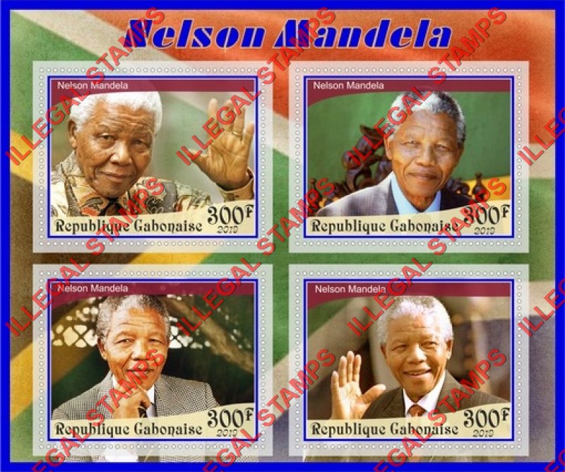 Gabon 2019 Nelson Mandela Illegal Stamp Souvenir Sheet of 4