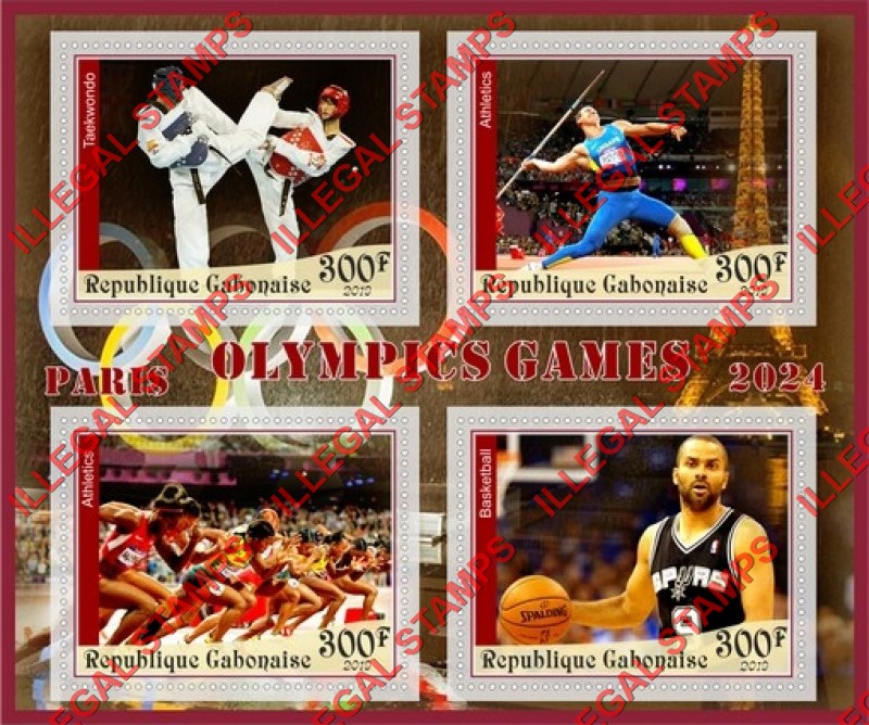 Gabon 2019 Olympic Games in Paris 2024 Illegal Stamp Souvenir Sheet of 4