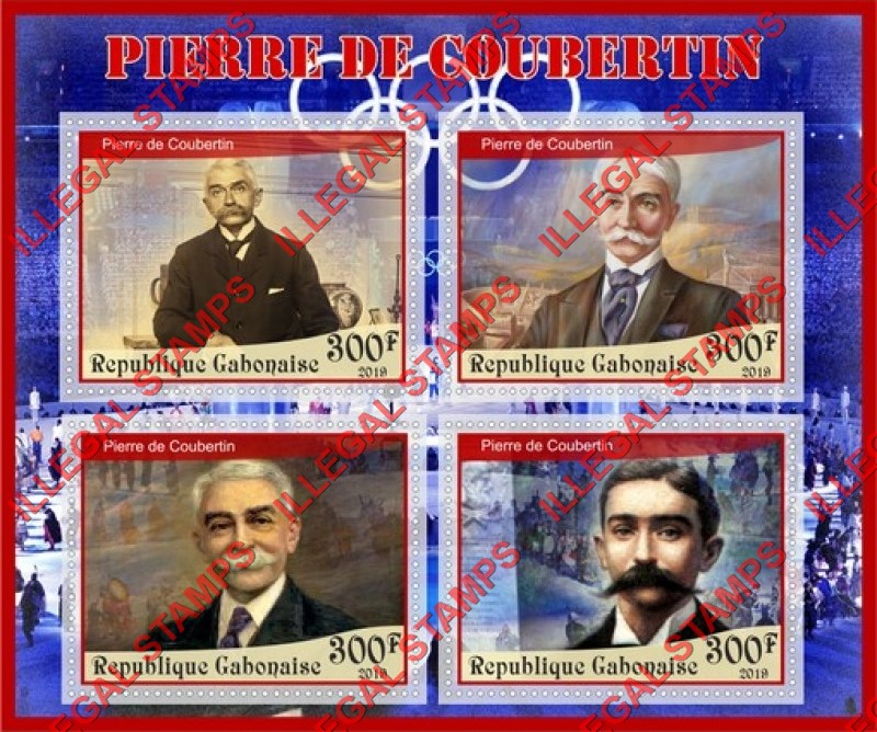 Gabon 2019 Pierre de Coubertin Illegal Stamp Souvenir Sheet of 4