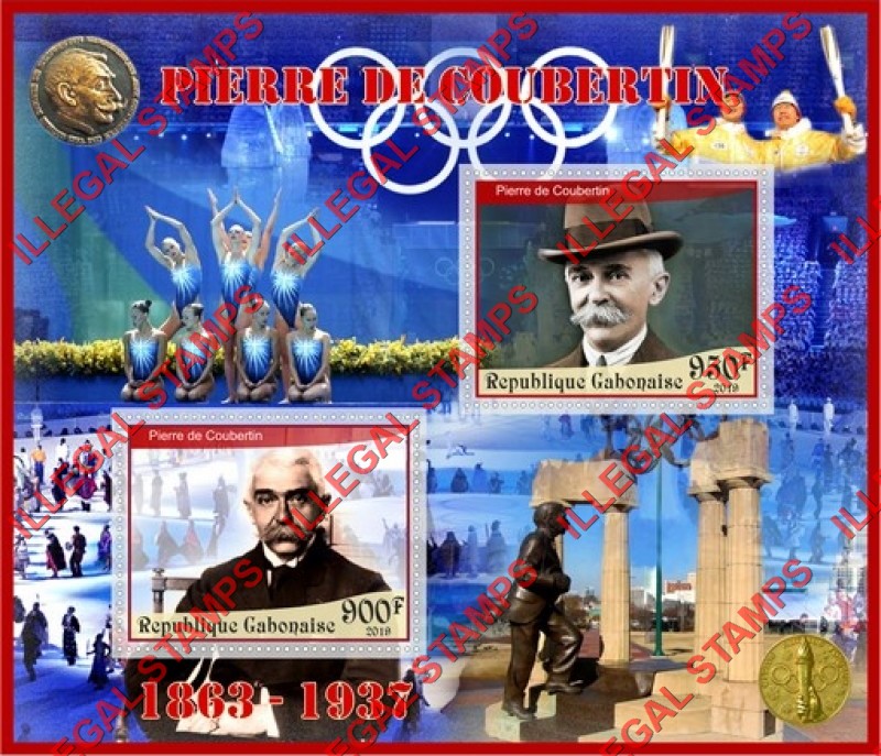 Gabon 2019 Pierre de Coubertin Illegal Stamp Souvenir Sheet of 2