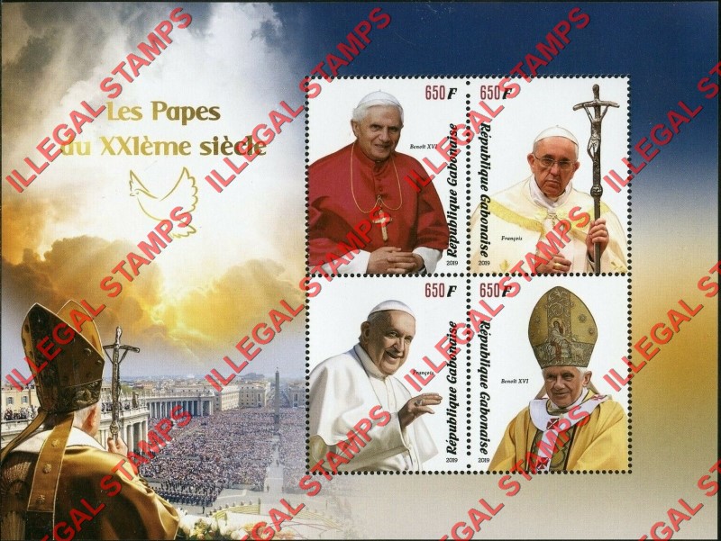 Gabon 2019 Popes of the 21st Century Illegal Stamp Souvenir Sheet of 4