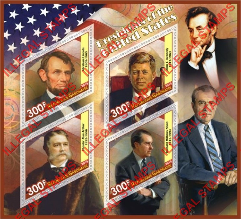Gabon 2019 Presidents of the United States Illegal Stamp Souvenir Sheet of 4