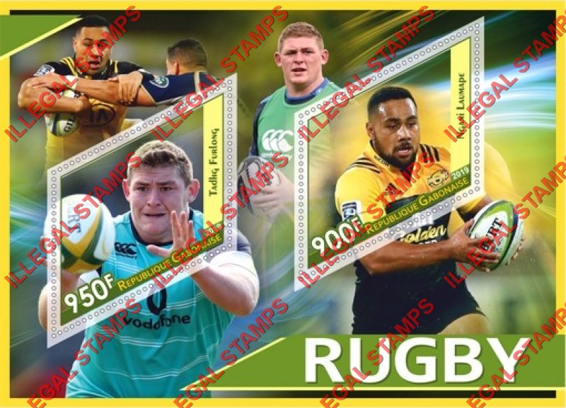 Gabon 2019 Rugby Players Illegal Stamp Souvenir Sheet of 2
