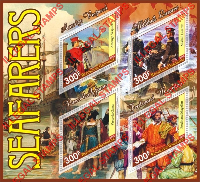 Gabon 2019 Seafarers (different) Illegal Stamp Souvenir Sheet of 4