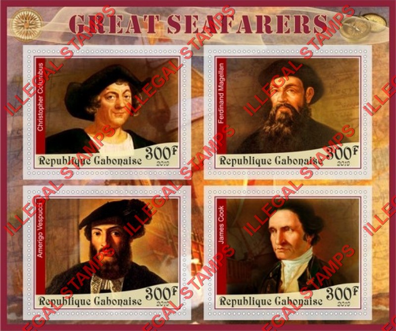 Gabon 2019 Great Seafarers Illegal Stamp Souvenir Sheet of 4