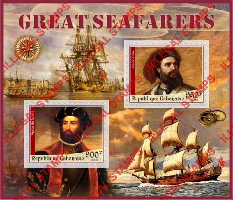 Gabon 2019 Great Seafarers Illegal Stamp Souvenir Sheet of 2