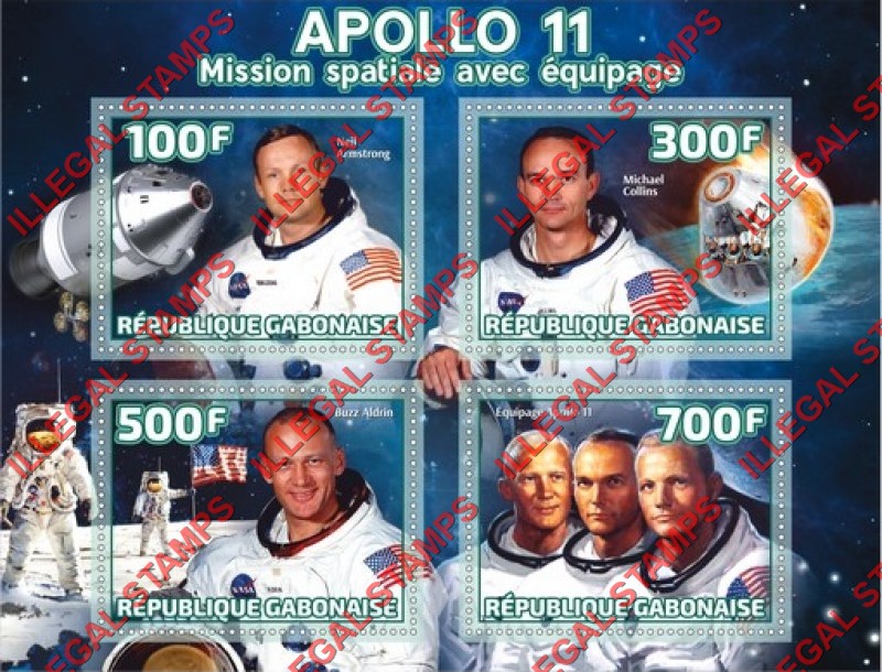 Gabon 2019 Space Apollo 11 Illegal Stamp Souvenir Sheet of 4