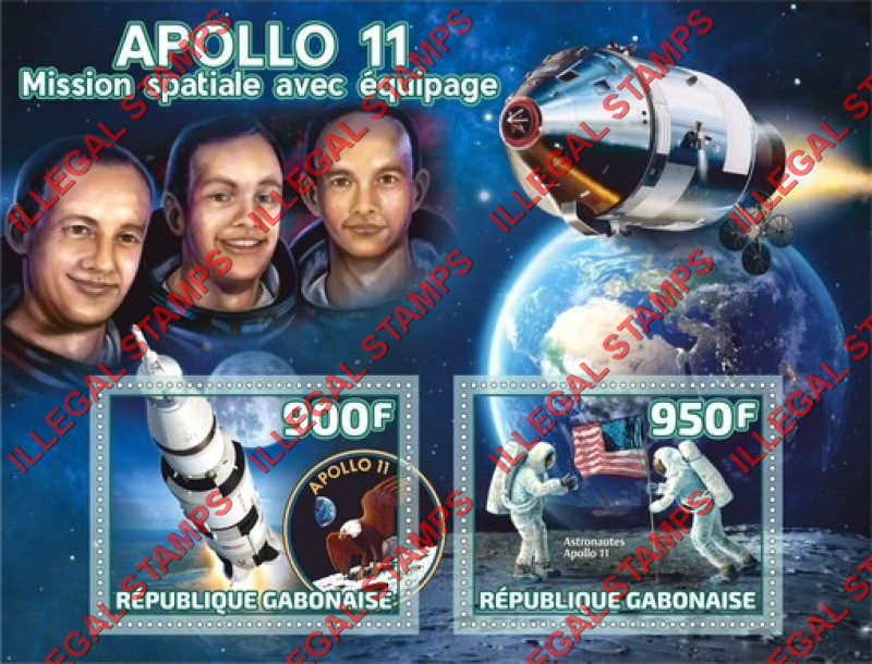 Gabon 2019 Space Apollo 11 Illegal Stamp Souvenir Sheet of 2