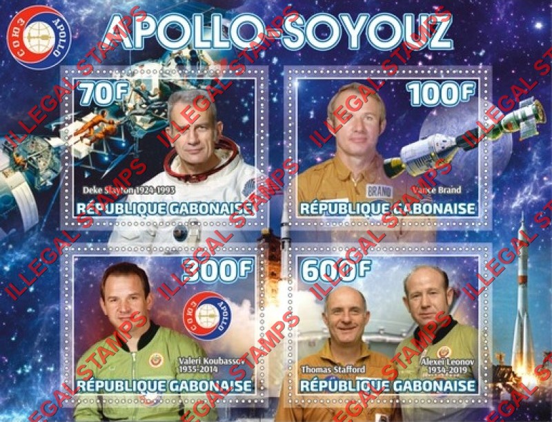 Gabon 2019 Space Apollo Soyuz with no Date Inscribed Illegal Stamp Souvenir Sheet of 4