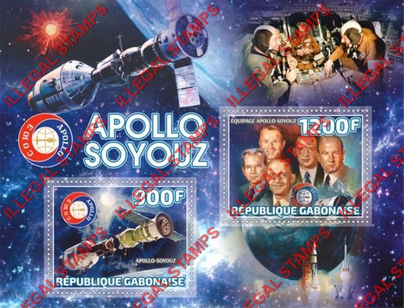 Gabon 2019 Space Apollo Soyuz with no Date Inscribed Illegal Stamp Souvenir Sheet of 2