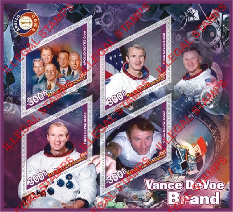 Gabon 2019 Space Apollo Soyuz Vance DeVoe Brand Illegal Stamp Souvenir Sheet of 4