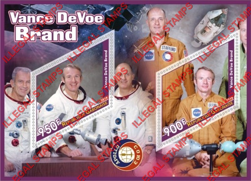 Gabon 2019 Space Apollo Soyuz Vance DeVoe Brand Illegal Stamp Souvenir Sheet of 2