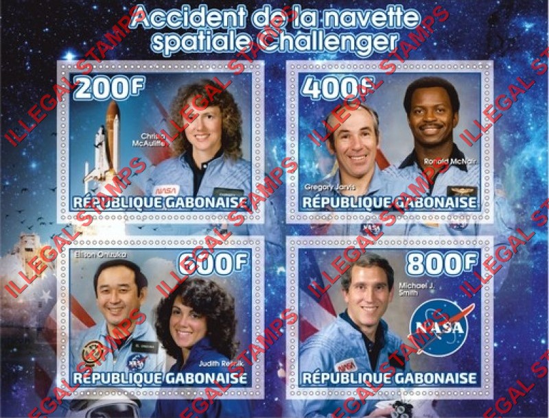 Gabon 2019 Space Challenger Accident Illegal Stamp Souvenir Sheet of 4