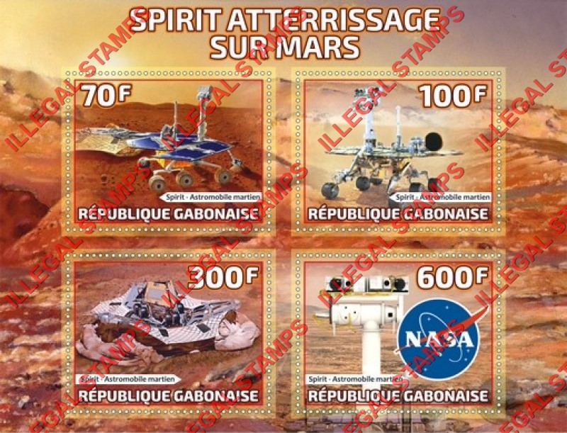 Gabon 2019 Space Spirit Landing on Mars Illegal Stamp Souvenir Sheet of 4