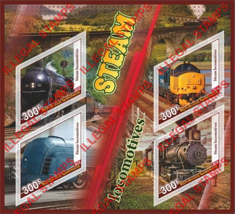 Gabon 2019 Steam Locomotives (different) Illegal Stamp Souvenir Sheet of 4