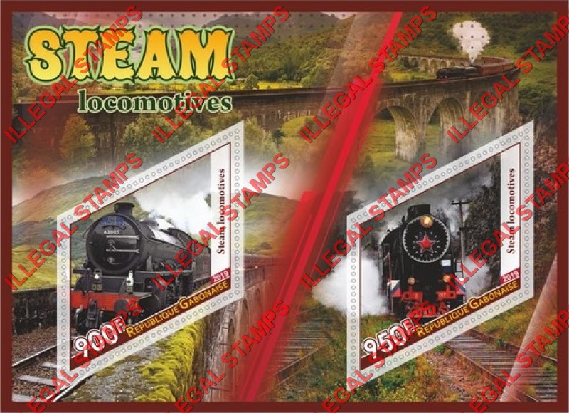 Gabon 2019 Steam Locomotives (different) Illegal Stamp Souvenir Sheet of 2