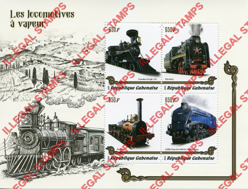 Gabon 2019 Steam Locomotives Illegal Stamp Souvenir Sheet of 4