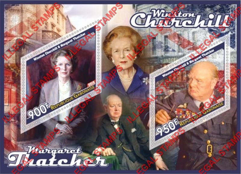 Gabon 2019 Winston Churchill and Margaret Thatcher Illegal Stamp Souvenir Sheet of 2