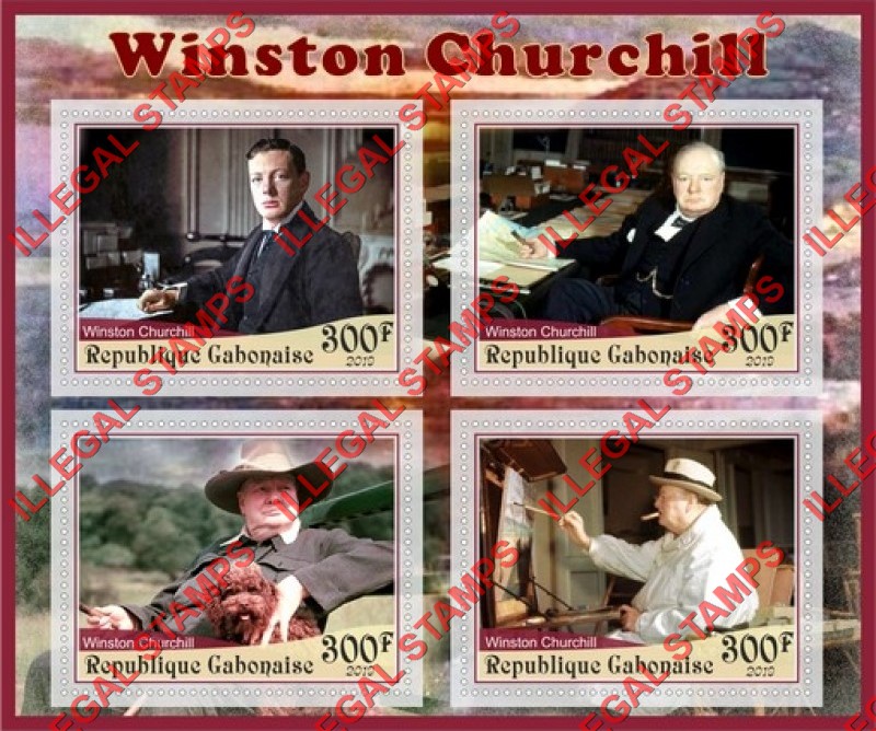Gabon 2019 Winston Churchill Illegal Stamp Souvenir Sheet of 4