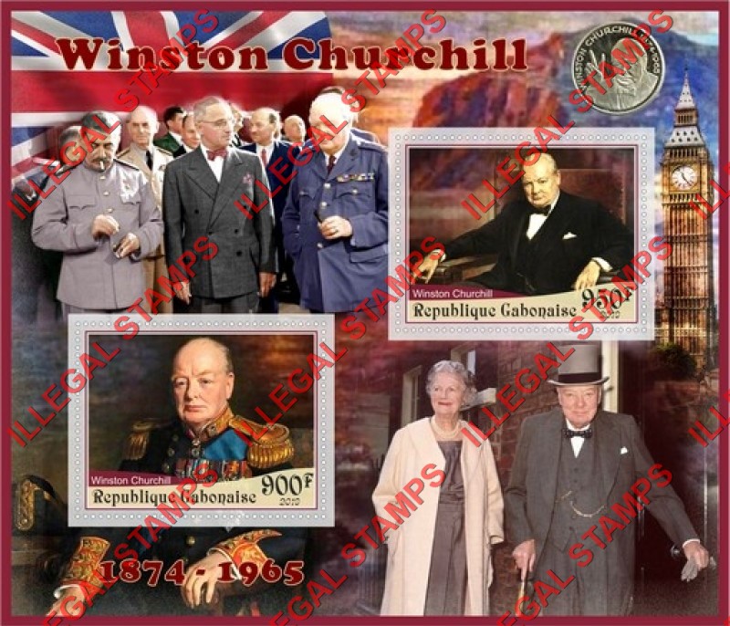 Gabon 2019 Winston Churchill Illegal Stamp Souvenir Sheet of 2