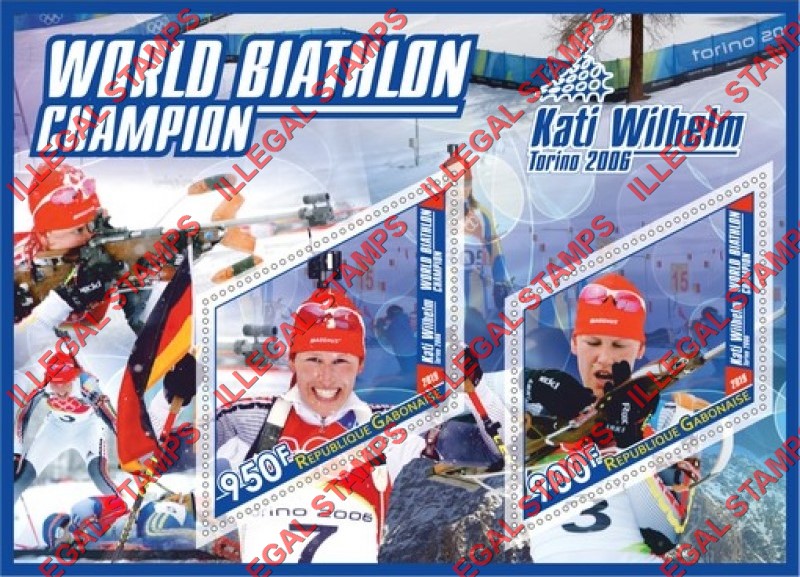 Gabon 2019 World Biathlon Champion Kati Wilhelm Illegal Stamp Souvenir Sheet of 2