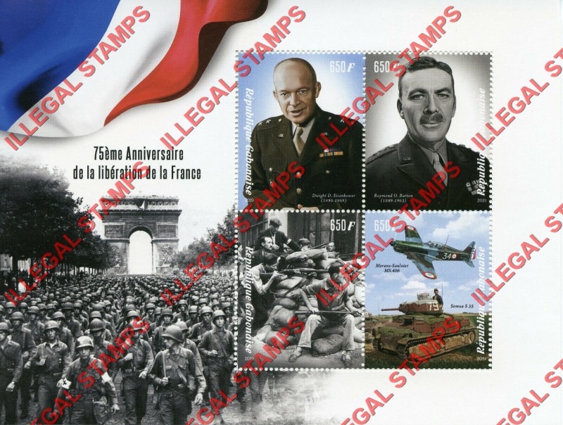 Gabon 2019 World War II Liberation of France Illegal Stamp Souvenir Sheet of 4