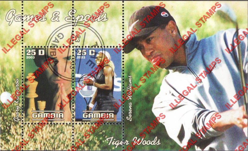 Gambia 2003 Games and Sports Tiger Woods Illegal Stamp Souvenir Sheet of 2