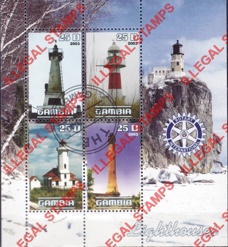 Gambia 2003 Lighthouses with Rotary Logo Illegal Stamp Souvenir Sheet of 4