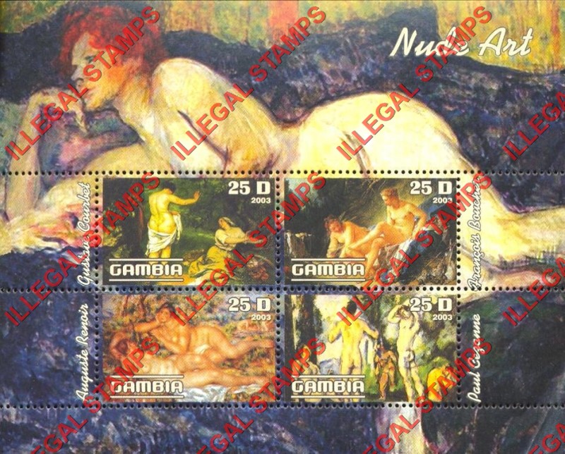 Gambia 2003 Nude Art Illegal Stamp Souvenir Sheet of 4
