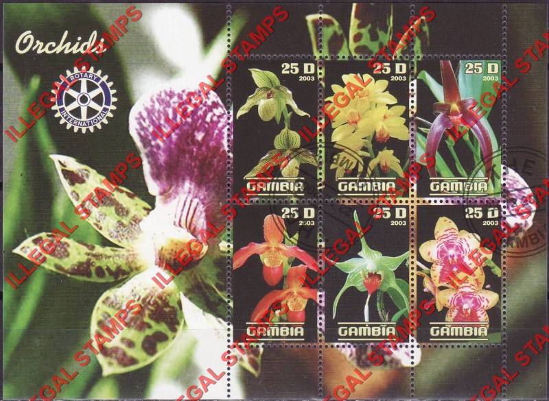 Gambia 2003 Orchids with Rotary Logo Illegal Stamp Souvenir Sheetlet of 6