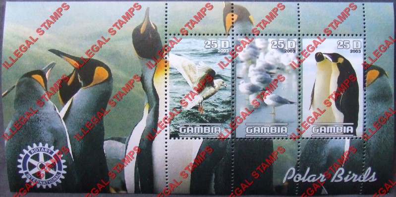 Gambia 2003 Polar Birds Penguins with Rotary Logo Illegal Stamp Souvenir Sheet of 3