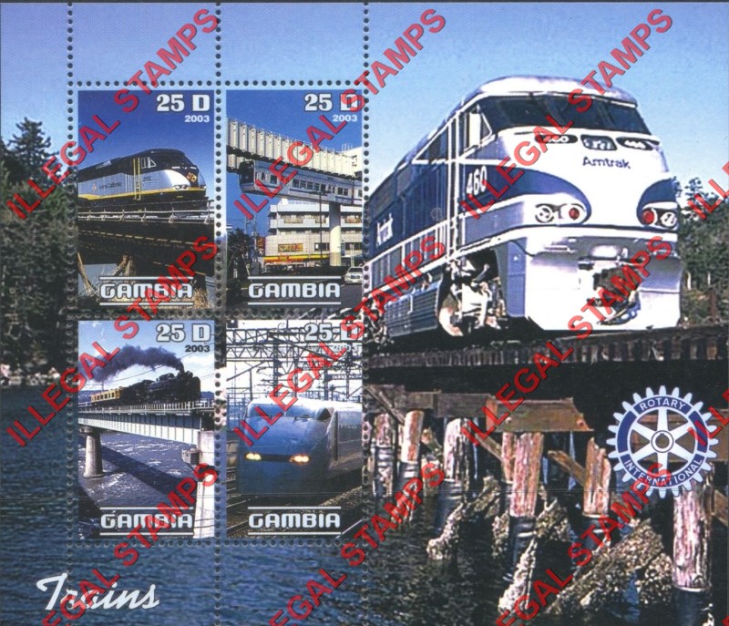 Gambia 2003 Trains Illegal Stamp Souvenir Sheet of 4