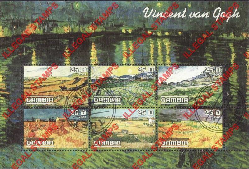 Gambia 2003 Vincent van Gogh Illegal Stamp Souvenir Sheetlet of 6