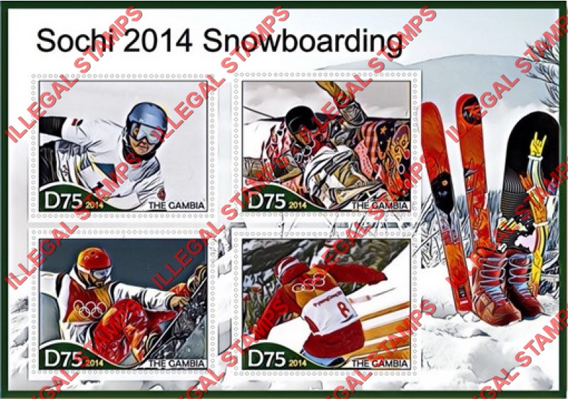 Gambia 2014 Winter Olympic Games Snowboarding Illegal Stamp Souvenir Sheet of 4