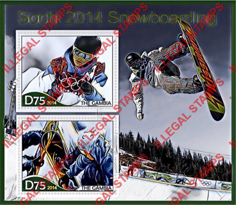 Gambia 2014 Winter Olympic Games Snowboarding Illegal Stamp Souvenir Sheet of 2
