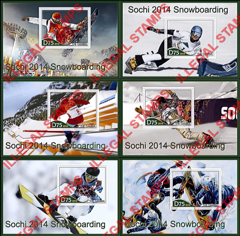 Gambia 2014 Winter Olympic Games Snowboarding Illegal Stamp Souvenir Sheets of 1
