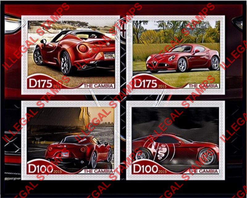 Gambia 2015 Cars Alfa Romeo Illegal Stamp Souvenir Sheet of 4