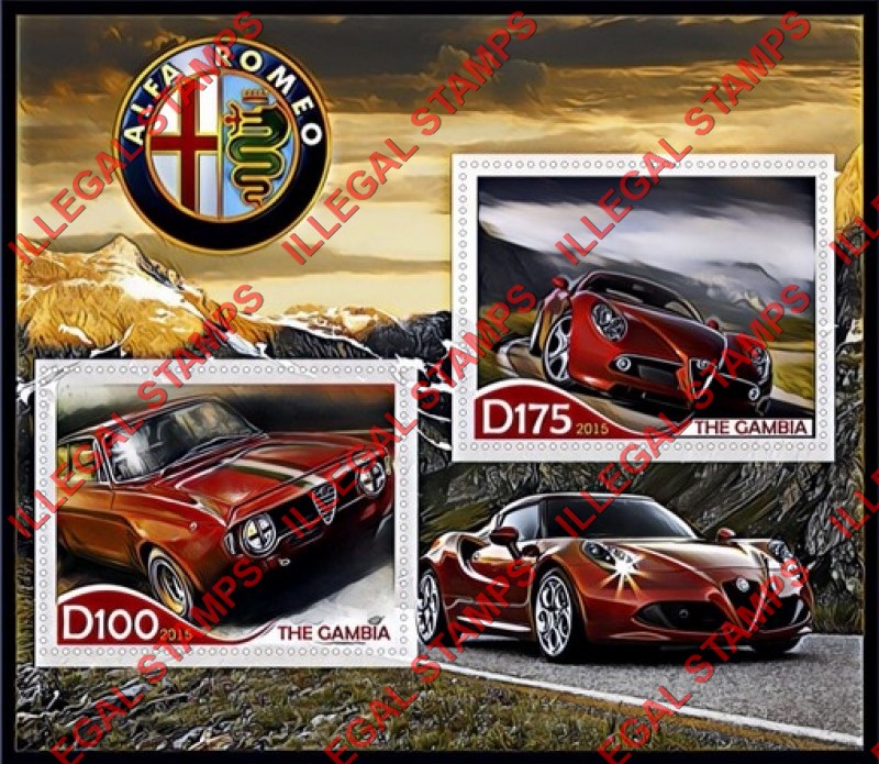Gambia 2015 Cars Alfa Romeo Illegal Stamp Souvenir Sheet of 2