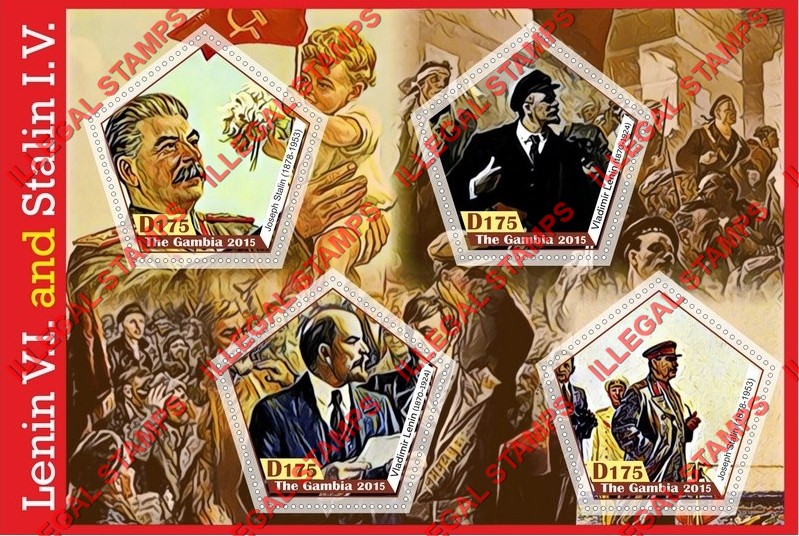 Gambia 2015 Lenin and Stalin Illegal Stamp Souvenir Sheet of 4