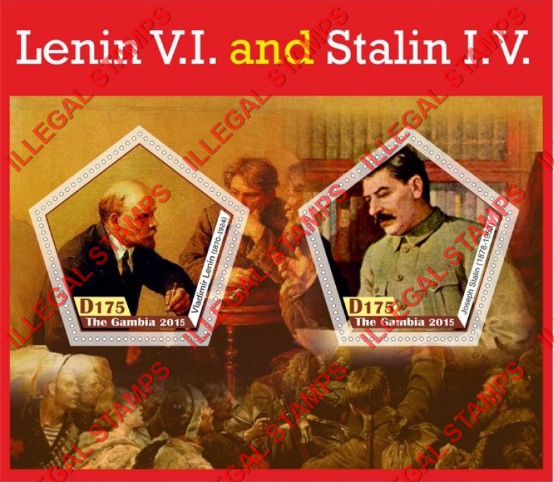 Gambia 2015 Lenin and Stalin Illegal Stamp Souvenir Sheet of 2