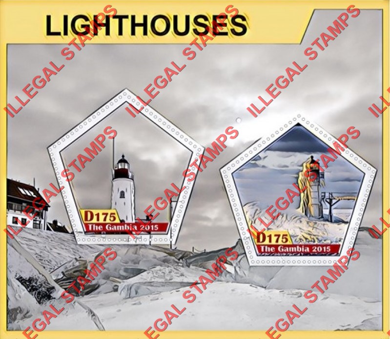 Gambia 2015 Lighthouses Illegal Stamp Souvenir Sheet of 2