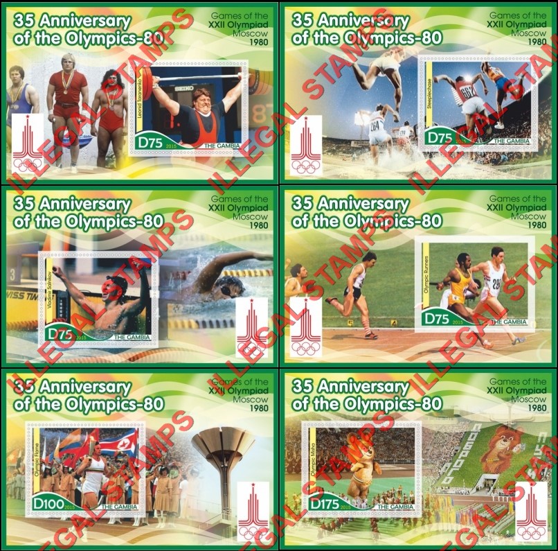 Gambia 2015 35th Anniversary of the 1980 Olympics in Moscow Illegal Stamp Souvenir Sheets of 1