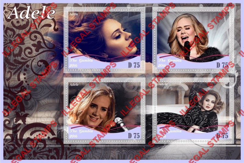 Gambia 2016 Adele Illegal Stamp Souvenir Sheet of 4