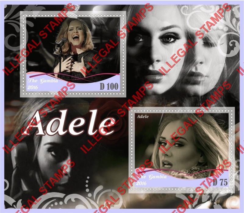 Gambia 2016 Adele Illegal Stamp Souvenir Sheet of 2