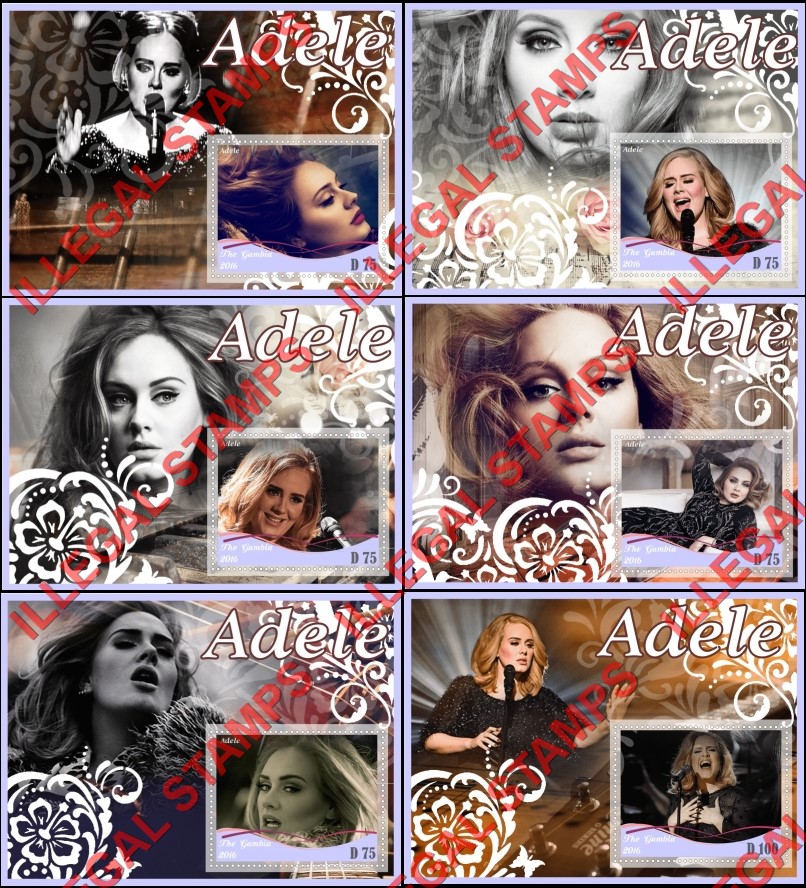 Gambia 2016 Adele Illegal Stamp Souvenir Sheets of 1