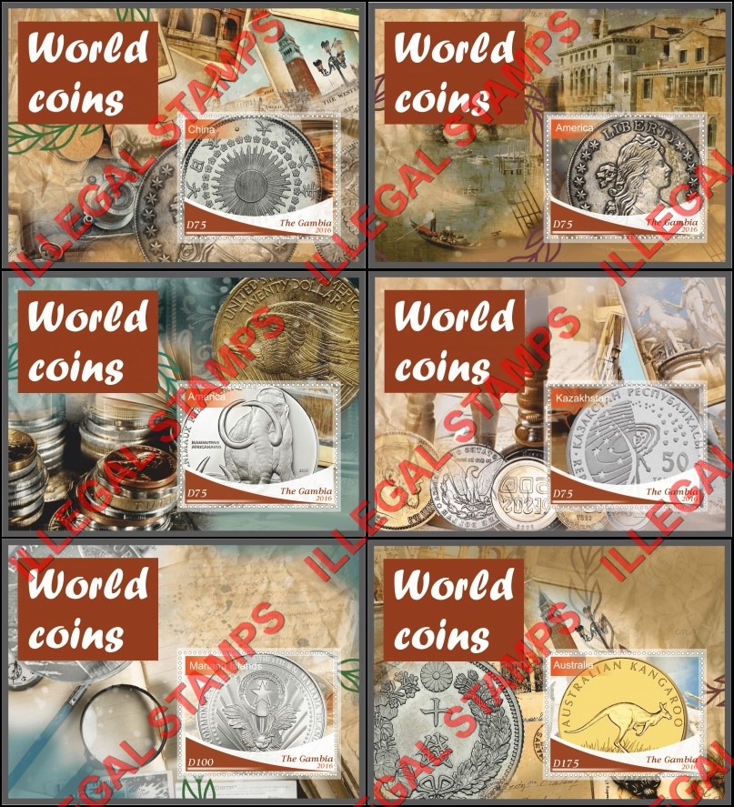 Gambia 2016 World Coins Illegal Stamp Souvenir Sheets of 1