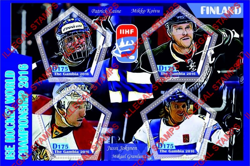 Gambia 2016 Ice Hockey World Championship Finland Illegal Stamp Souvenir Sheet of 4