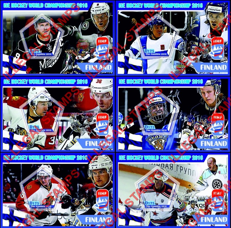 Gambia 2016 Ice Hockey World Championship Finland Illegal Stamp Souvenir Sheets of 1